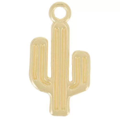 Colgante cactus 25x13 mm - Dorado con oro fino x1