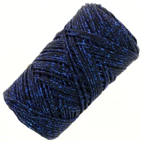 Bobina de cordón de algodón para macramé Cotton Air Glitter 1 mm - Azul Marino x90m