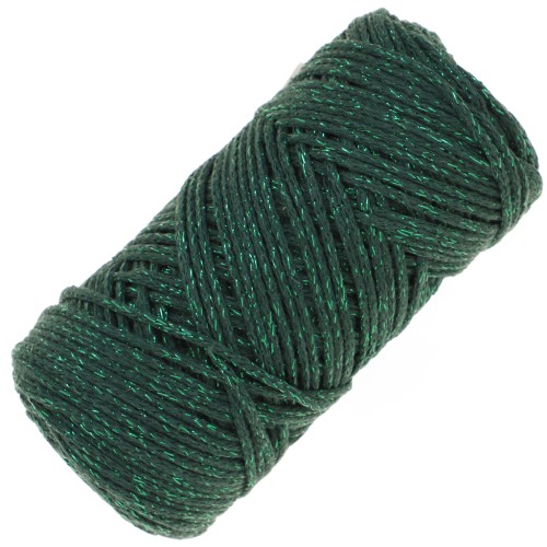 Bobina de cordón de macramé Cotton Air Glitter 1 mm Verde Botella x90m