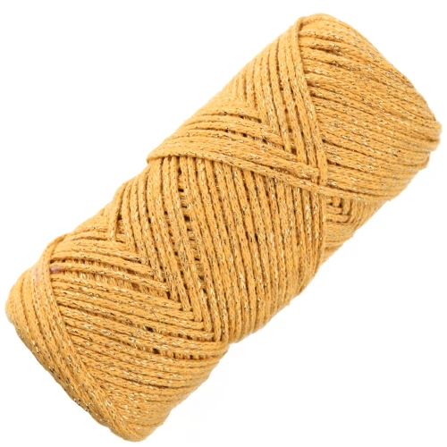 Bobina de cordón de algodón para macramé Cotton Air Glitter 1 mm - Mostaza x90m