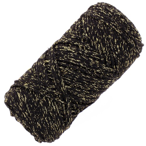 Bobina de cordón de algodón para macramé Cotton Air Glitter 1 mm - Negro x90m
