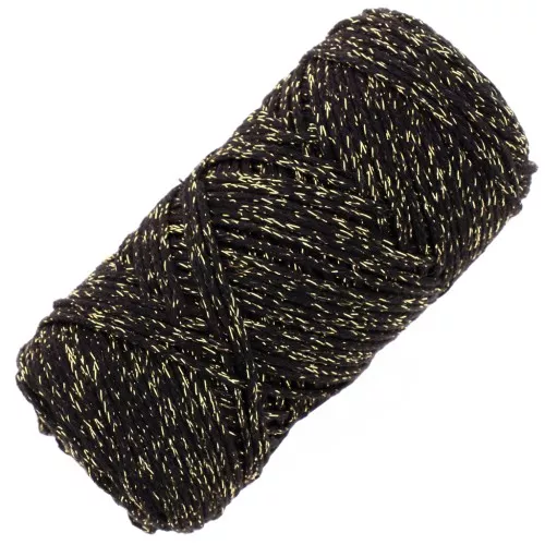 Bobina de cordón de algodón para macramé Cotton Air Glitter 1 mm - Negro x90m