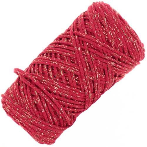 Bobina de cordón de algodón para macramé Cotton Air Glitter 1 mm - Rojo x90m