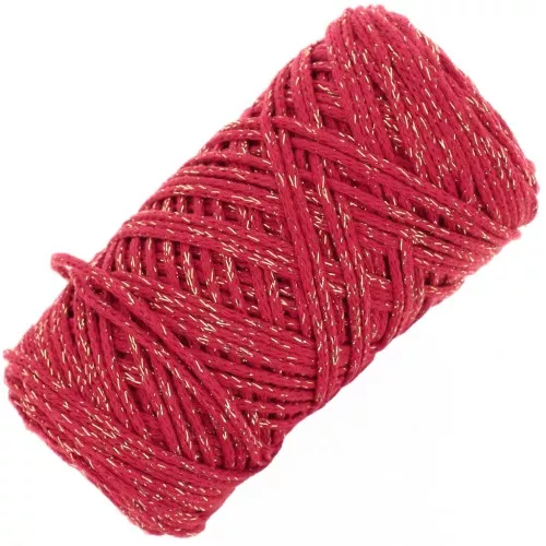Bobina de cordón de algodón para macramé Cotton Air Glitter 1 mm - Rojo x90m