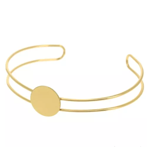 Pulsera Placa 7x165 mm para cabujón redondo 15 mm - Dorado con oro fino x1