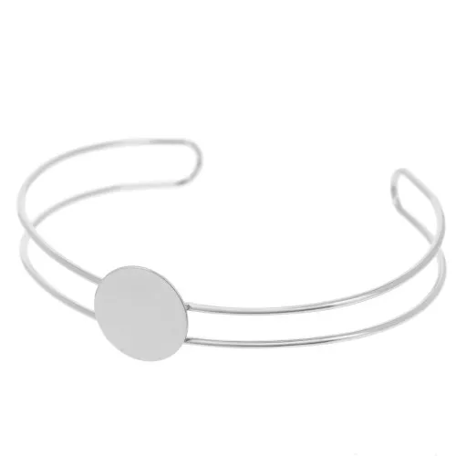 Placa de pulsera 7x165 mm para cabujón redondo 15 mm - Plateado fino x1