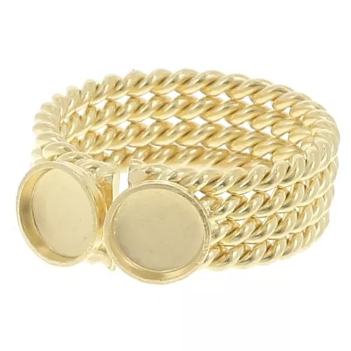 Anillo con dos engastes para cabujón de 6 mm - Talla 52 a 56 - Dorado con oro fino x1