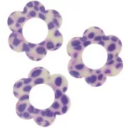 Colgante Flor de Acetato 18 mm - Violeta Moteado - Crema x1