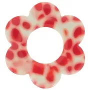 Colgante Flor de Acetato 18 mm - Rojo Moteado - Crema x1
