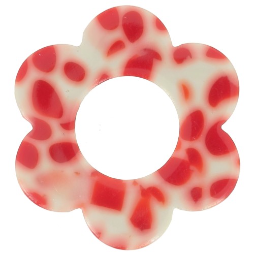 Colgante Flor de Acetato 18 mm - Rojo Moteado - Crema x1