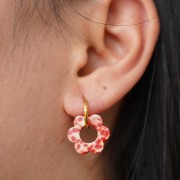 Colgante Flor de Acetato 18 mm - Rojo Moteado - Crema x1