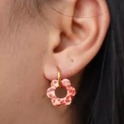 Colgante Flor de Acetato 18 mm - Rojo Moteado - Crema x1