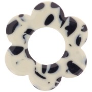 Colgante Flor de Acetato 18 mm - Negro Moteado - Crema x1