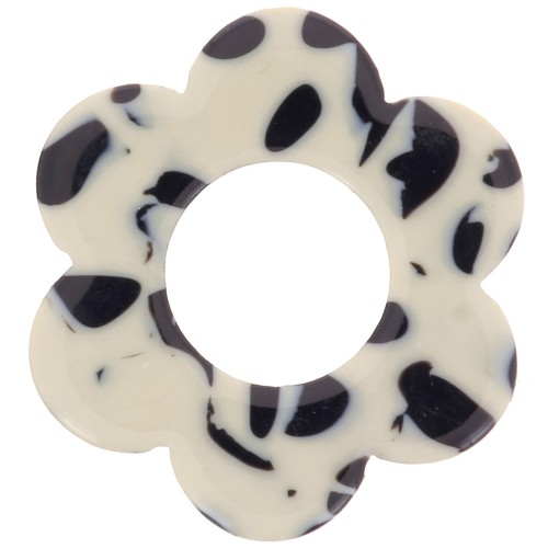 Colgante Flor de Acetato 18 mm - Negro Moteado - Crema x1