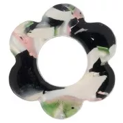 Pendentif fleur 18 mm en acétate - Blanc - Noir - Vert x1