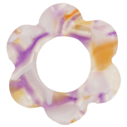 Colgante Flor de Acetato 18 mm - Blanco Nacarado - Naranja - Violeta x1