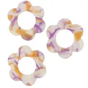 Colgante Flor de Acetato 18 mm - Blanco Nacarado - Naranja - Violeta x1