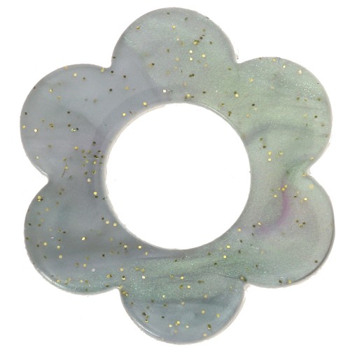 Colgante Flor de Acetato 18 mm - Verde iridiscente de purpurina gris x1