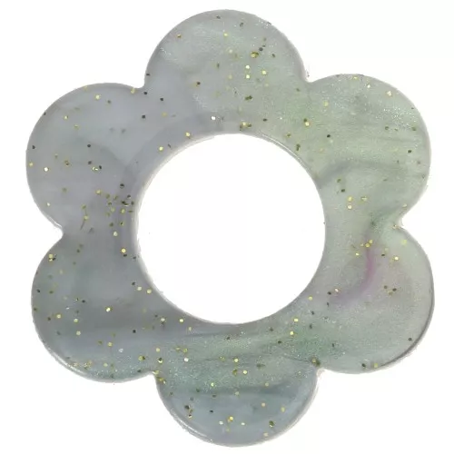 Colgante Flor de Acetato 18 mm - Verde iridiscente de purpurina gris x1