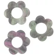 Colgante flor acetato 18 mm - Verde de purpurina gris - Mármol lila x1