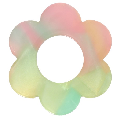 Colgante Flor Acetato 18 mm - Carey - Verde - Perla Rosa x1