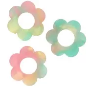 Colgante Flor Acetato 18 mm - Carey - Verde - Perla Rosa x1