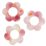 Colgante Flor Acetato 18 mm - Rosa Moteado - Blanco Nacarado x1