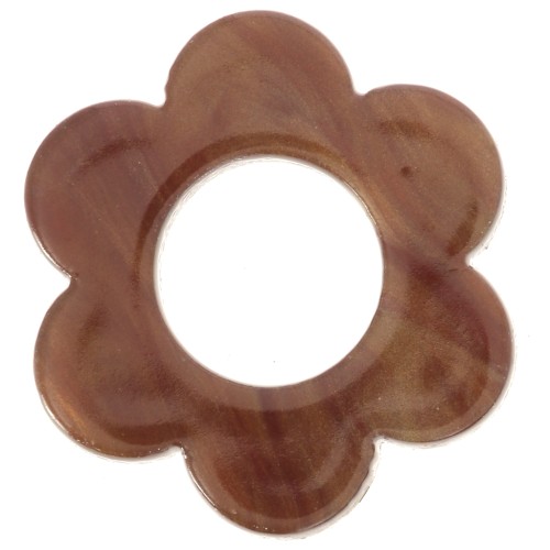 Colgante Flor de acetato 18 mm - Marrón oscuro jaspeado x1