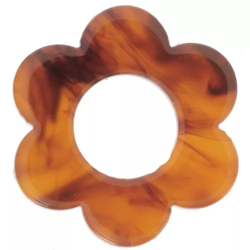 Colgante Flor de Acetato 18 mm - Ámbar Jaspeado - Marrón Oscuro x1