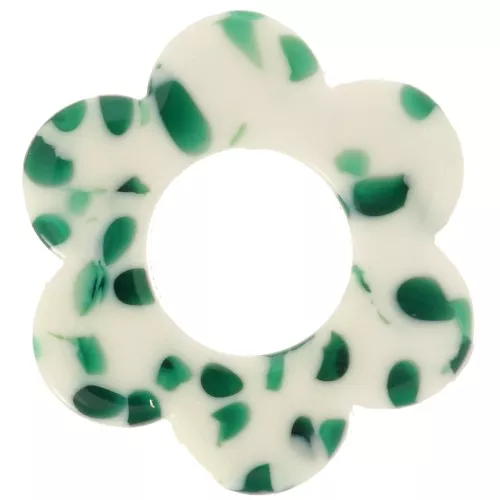 Colgante Flor Acetato 18 mm - Moteado Verde Oscuro - Blanco x1