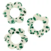 Colgante Flor Acetato 18 mm - Moteado Verde Oscuro - Blanco x1