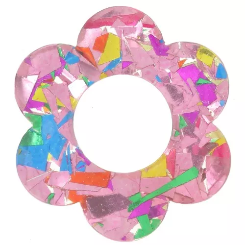 Colgante Flor Acrílico 18 mm - Rosa - Purpurina Multicolor x1