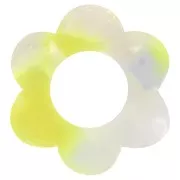 Colgante flor acetato 18 mm - Carey - Blanco nacarado - Amarillo fluorescente x1