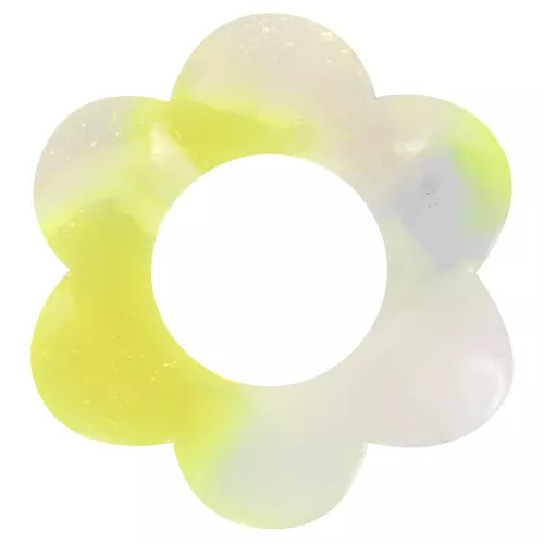 Colgante flor acetato 18 mm - Carey - Blanco nacarado - Amarillo fluorescente x1