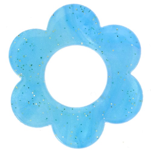 Colgante Flor Acetato 18 mm - Multiglitter Azul jaspeado x1