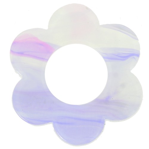 Colgante Flor Acetato 18 mm - Malva Jaspeado - Gris x1
