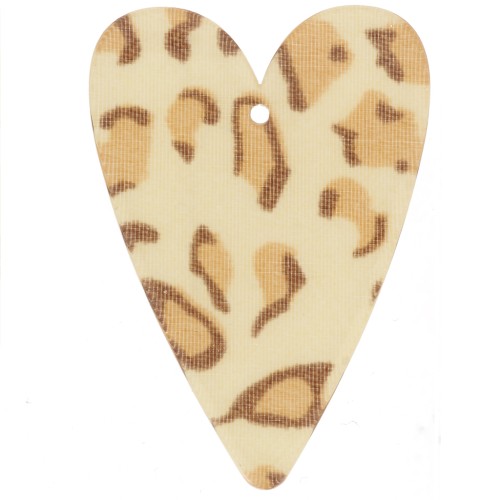 Colgante Corazón Acrílico 34x24 mm - Beige Guepardo - Marrón Claro x1