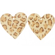 Colgante Corazón Acrílico 31x32 mm - Beige Guepardo - Marrón Claro x1
