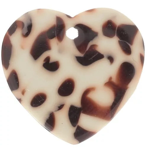 Corazón de lentejuelas 15x16,5 mm en acetato - Marrón jaspeado - Crema x1