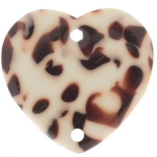 Entrepieza corazón acetato 15x16,5 mm - Marrón jaspeado - Crema x1
