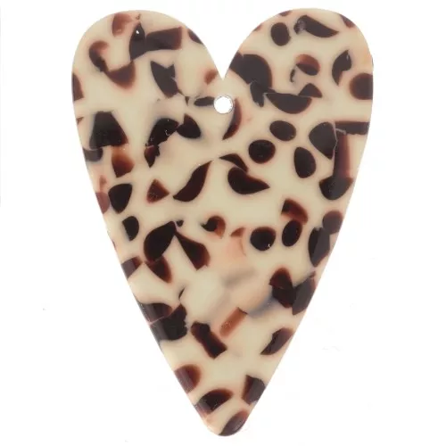 Colgante corazón acetato 34x24 mm - Marrón jaspeado - Crema x1