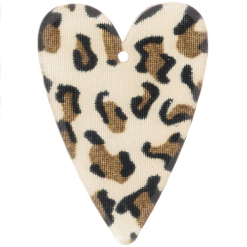 Colgante Corazón de Acetato 34x24 mm - Marrón Guepardo - Negro x1