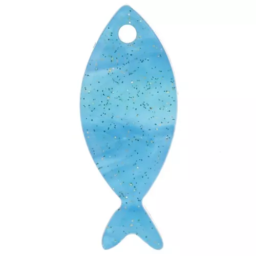 Colgante Pez de Acetato 25x10 mm - Turquesa jaspeado Glitter x1
