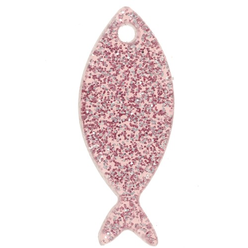 Colgante Pez Acrílico 25x10 mm - Glitter Rosa Viejo x1