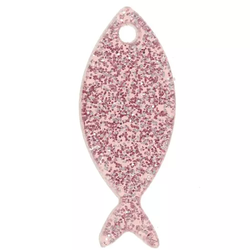 Colgante Pez Acrílico 25x10 mm - Glitter Rosa Viejo x1