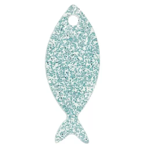 Colgante Pez Acrílico 25x10 mm - Glitter Azul Esmerilado x1