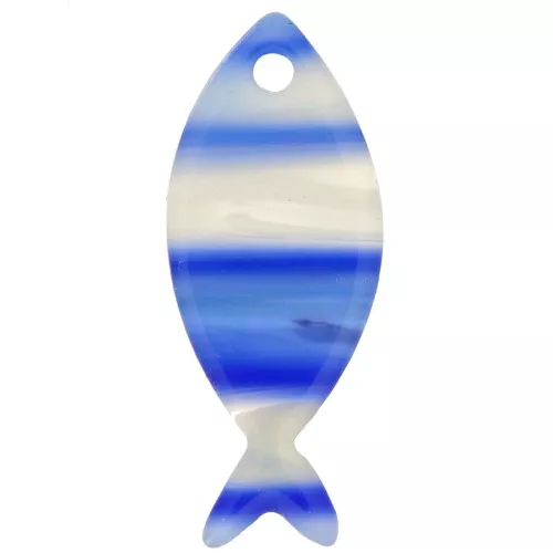 Colgante Pez de Acetato 25x10 mm - Rayado - Azul Oscuro - Blanco Nacarado x1
