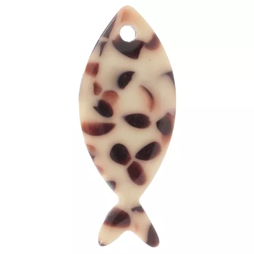Colgante Pez de Acetato 25x10 mm - Marrón Moteado - Crema x1
