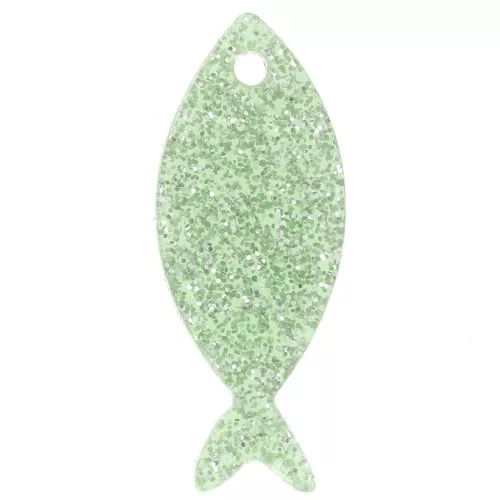 Colgante Pez Acrílico 25x10 mm - Glitter Verde Musgo x1