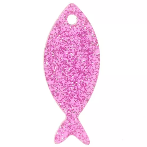 Colgante Pez Acrílico 25x10 mm - Purpurina rosa x1